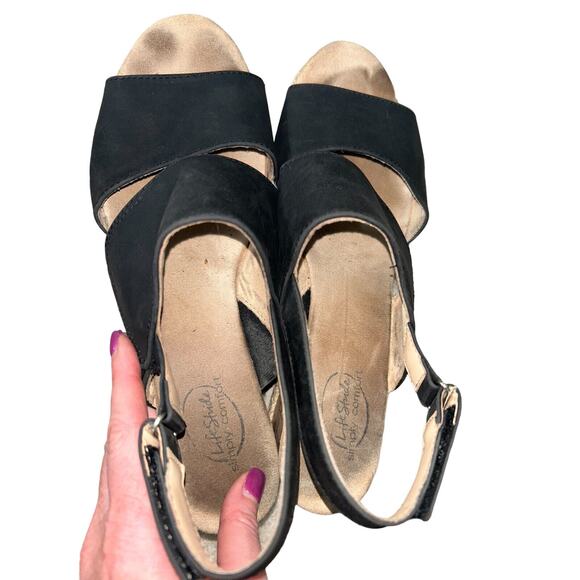 Life‎ Stride Simply Comfort Wedge Sandals “Beachy” Slingback Size 11 Black - Picture 9 of 9